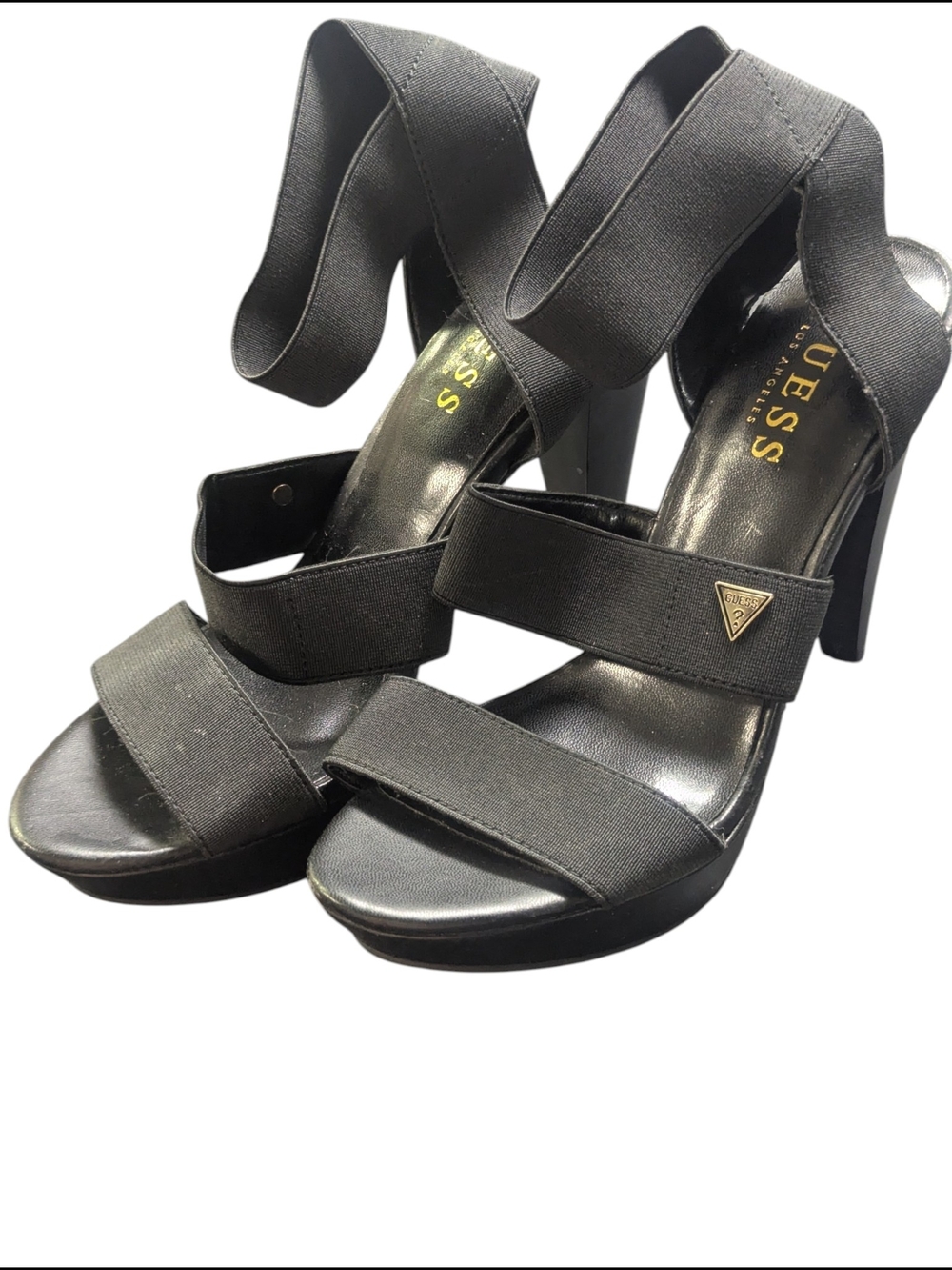GUESS Black Elastic Strap High Heel Sandals